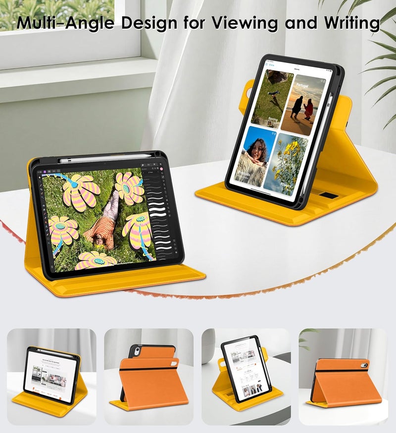 DTTO for iPad A16 Case, iPad 11th / 10th Generation Case (2025/2022), 360 Degree Rotating Premium Leather Folio Stand Cover with Pencil Holder, Orange - Image 2